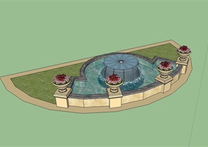 某欧式风格喷泉水池花钵设计SU(草图大师)模型