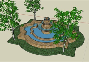 某现代风格砖砌水池水钵设计SU(草图大师)模型
