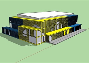 现代风格集装箱展览馆建筑设计SU(草图大师)模型
