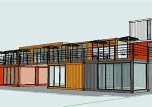 现代集装箱式餐厅建筑设计SU(草图大师)模型