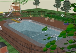 户外休闲泳池组合景观设计SU(草图大师)模型