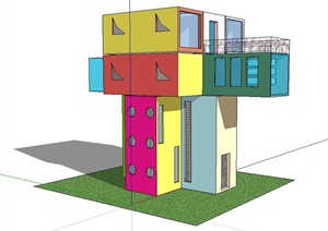 现代风格详细以集装箱居住建筑楼SU(草图大师)模型