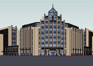 简约新古典转角处办公楼建筑SU(草图大师)模型