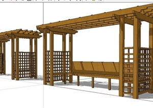 两款木质休息廊架设计SU(草图大师)模型