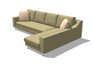 现代风格详细客厅沙发设计SU(草图大师)模型素材