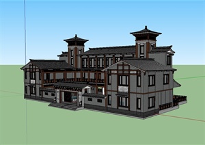 徽派中式博物馆建筑楼设计SU(草图大师)模型