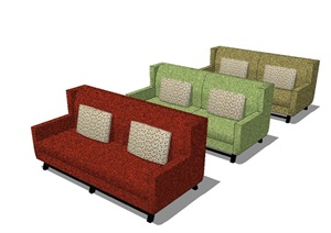 现代风格三种不同的材质沙发设计SU(草图大师)模型