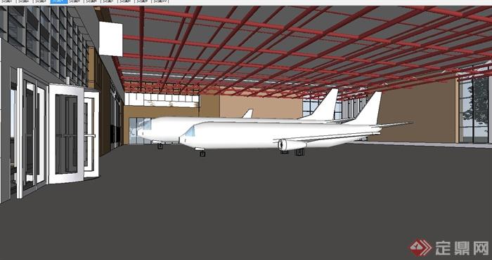某现代风格详细飞机展厅建筑设计su模型(3)