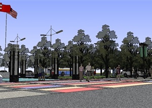 简约中式道路景观环境设计SU(草图大师)模型