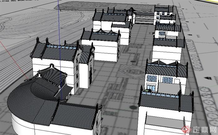 简约中式沿街商铺商业建筑su模型(4)