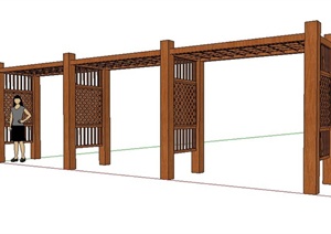 中式防腐木廊架设计SU(草图大师)模型