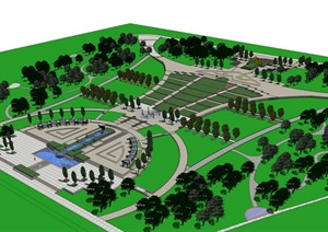 某现代风格政府前广场景观规划设计SU(草图大师)模型