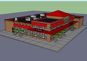 某现代风格多层餐饮楼建筑设计SU(草图大师)模型