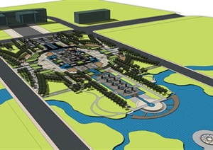 某现代中式风格政府前广场景观规划设计SU(草图大师)模型