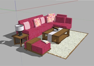 某现代风格详细精完整沙发茶几设计SU(草图大师)模型