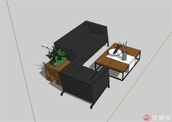 现代风格详细客厅沙发茶几SU模型(2)