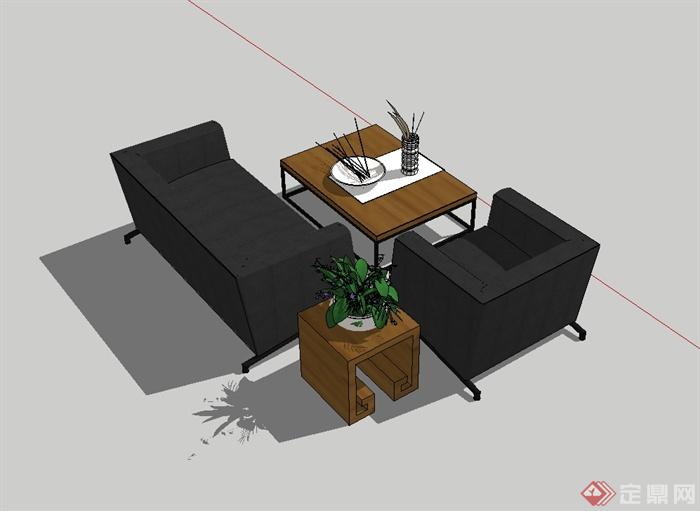 现代风格详细客厅沙发茶几SU模型(3)
