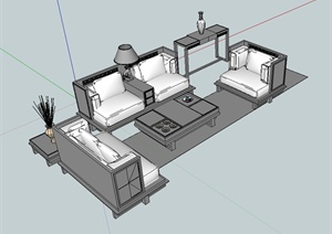 现代风格住宅室内沙发茶几组合设计SU(草图大师)模型