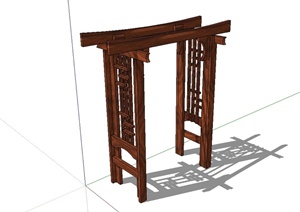 现代中式风格小型全木质廊架设计SU(草图大师)模型
