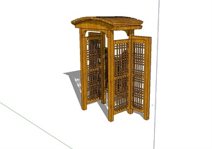 现代中式风格全木质廊架门设计SU(草图大师)模型