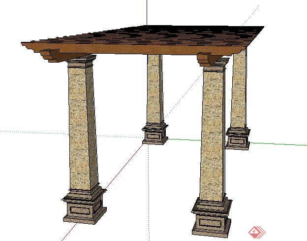 木质双边廊架设计su模型(3)