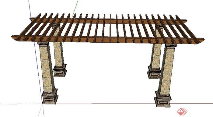 木质双边廊架设计su模型(2)