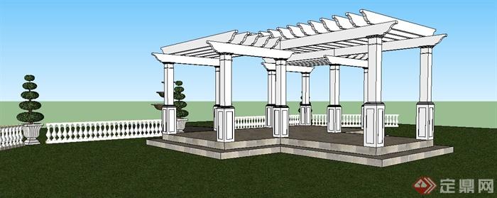 廊架、栏杆、景观水池组合su模型(2)