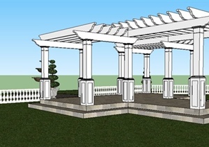 廊架、栏杆、景观水池组合SU(草图大师)模型