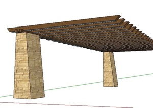 现代单边木廊架设计SU(草图大师)模型