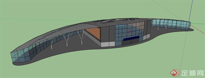 简约单层车站建筑设计su模型(3)