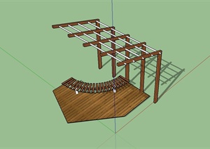 现代风格简单的木质廊架设计SU(草图大师)模型