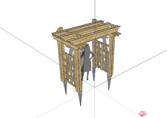 现代风格小型木质花架廊架设计SU模型(1)