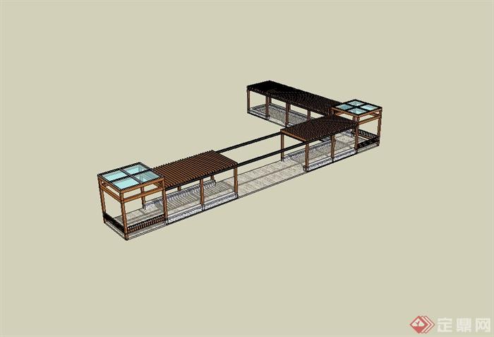 现代风格长廊亭组合设计SU模型(2)