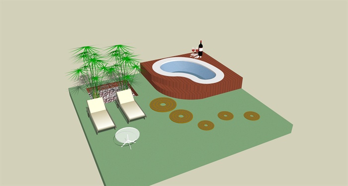 简约庭院浴池躺椅组合su模型