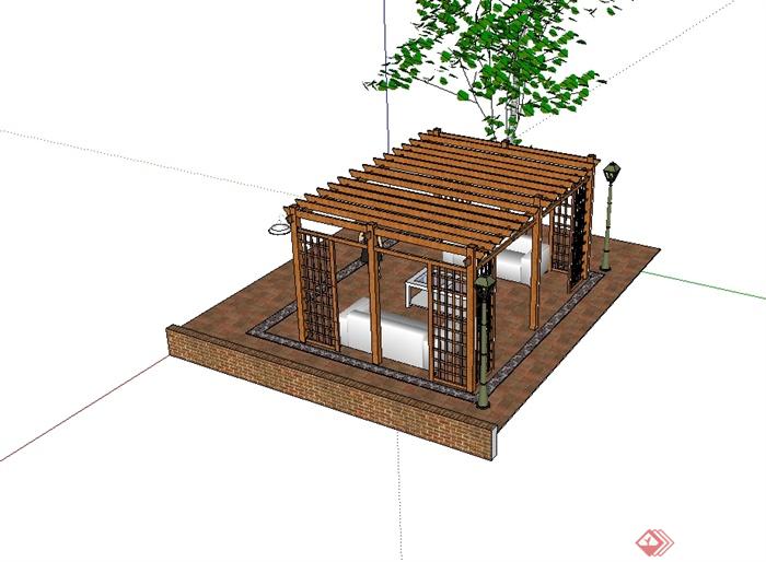 某庭院东南亚风格廊架设计SU模型(2)