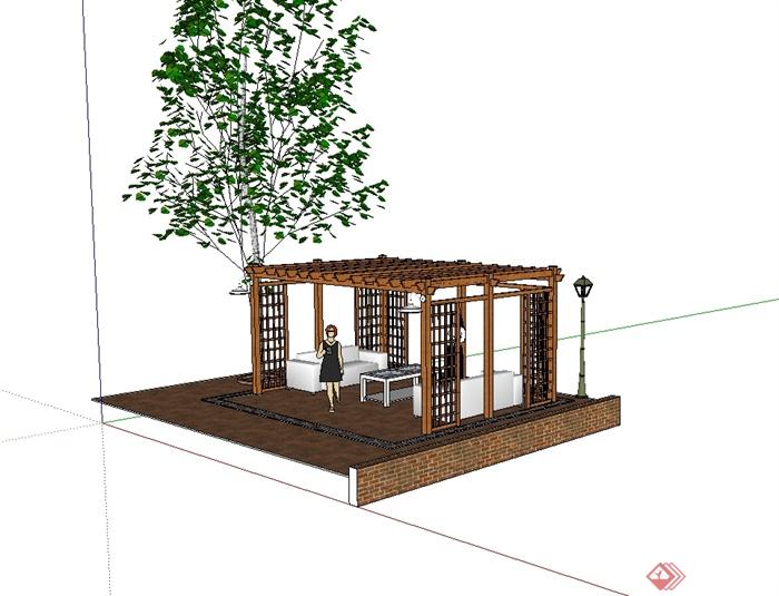 某庭院东南亚风格廊架设计SU模型(1)