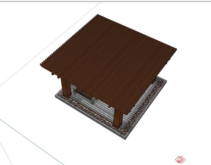 某现代风格木质庭院廊架设计SU模型(3)