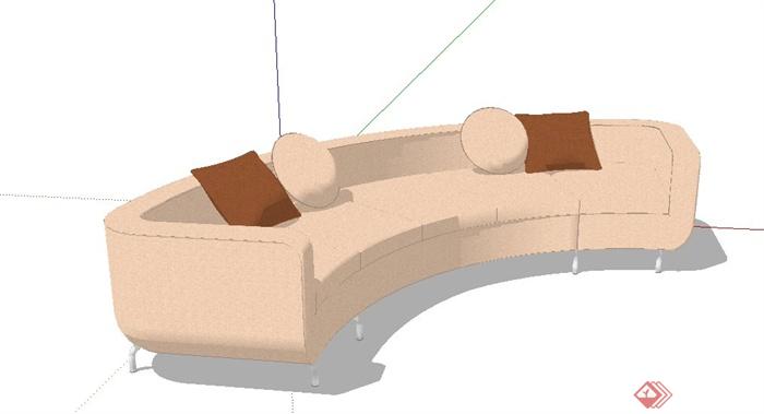 简约风肉色弧形沙发su模型(2)
