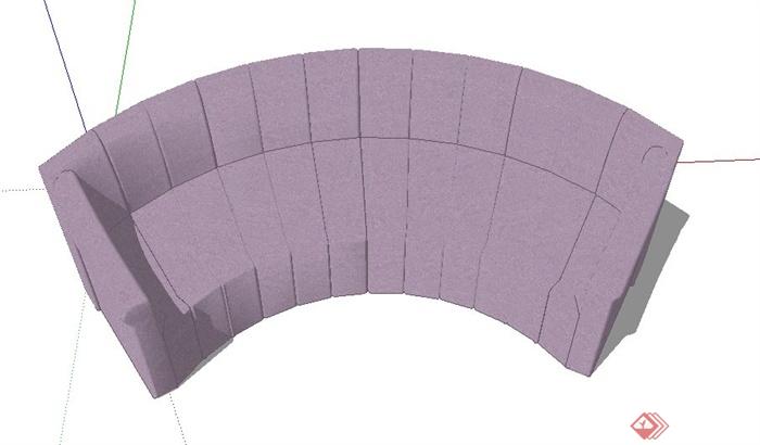 简约风浅紫色弧形沙发su模型(3)