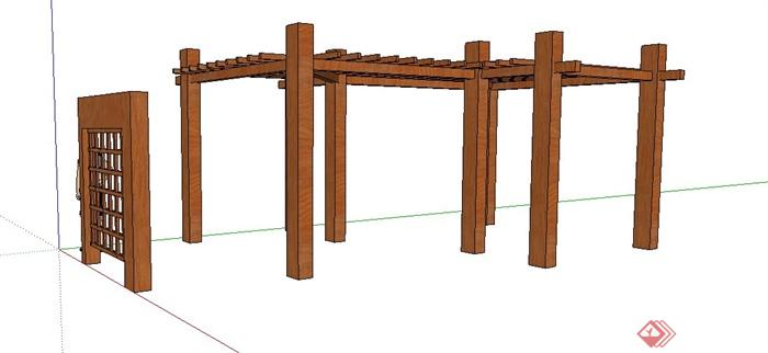 简约木质转折廊架设计su模型(1)