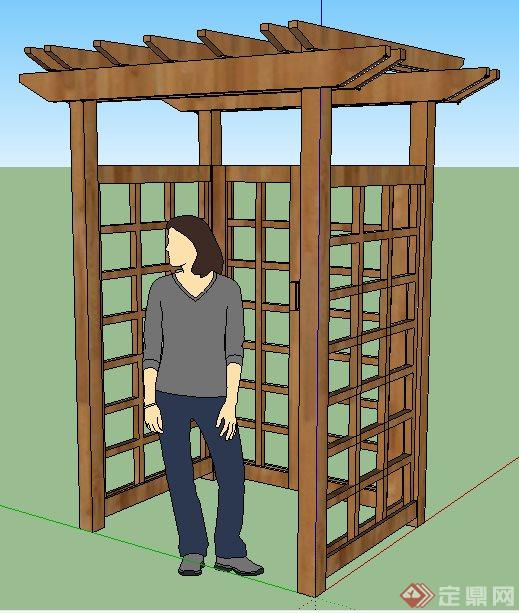 中式木质花架门设计su模型(1)