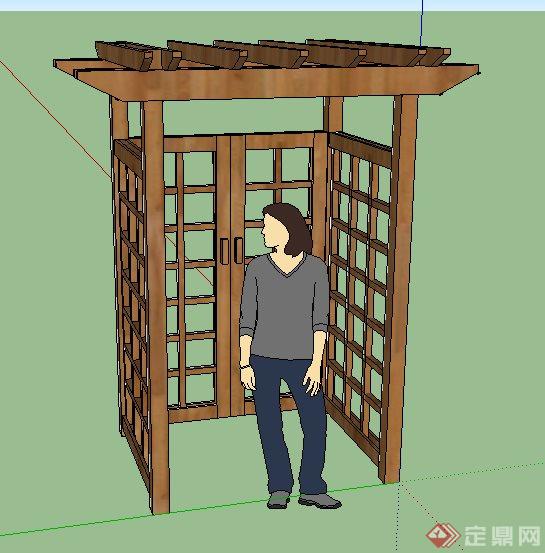 中式木质花架门设计su模型(2)