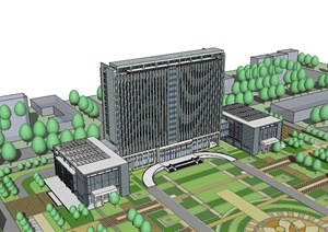 现代风格新城服务中心办公楼建筑设计SU(草图大师)模型