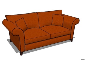 简约橘色双人沙发SU(草图大师)模型