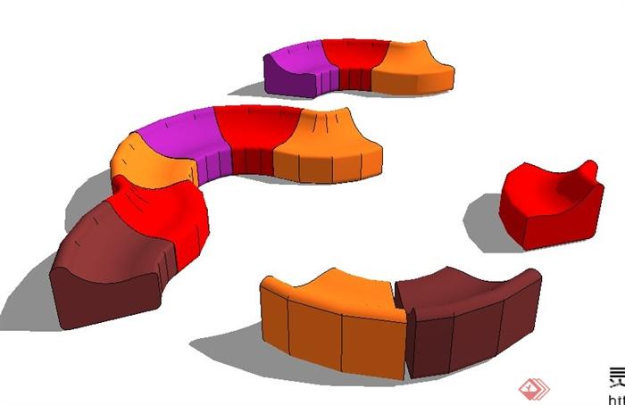 简约流线型坐凳设计su模型(1)