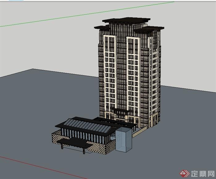 新古典住宅高层居住建筑楼设计su模型(1)