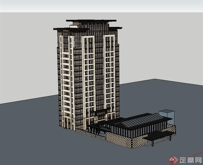 新古典住宅高层居住建筑楼设计su模型(2)