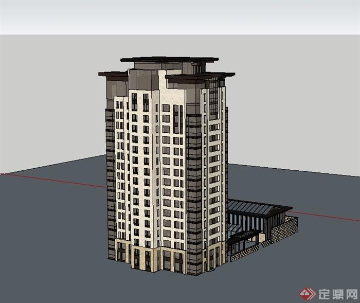 新古典住宅高层居住建筑楼设计su模型(3)