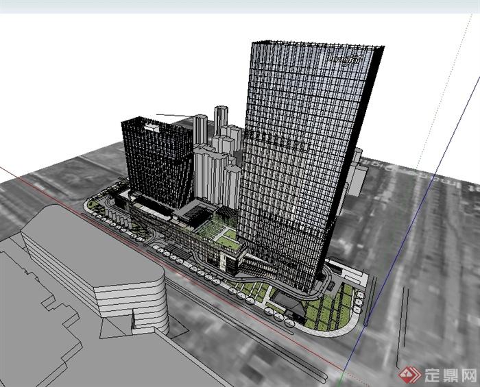 某现代风格高层商业楼办公综合建筑楼设计su模型(2)
