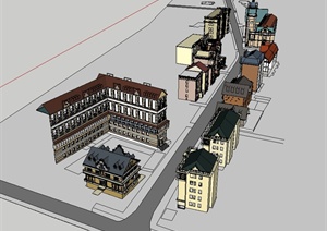 某英式商业街综合建筑设计SU(草图大师)模型